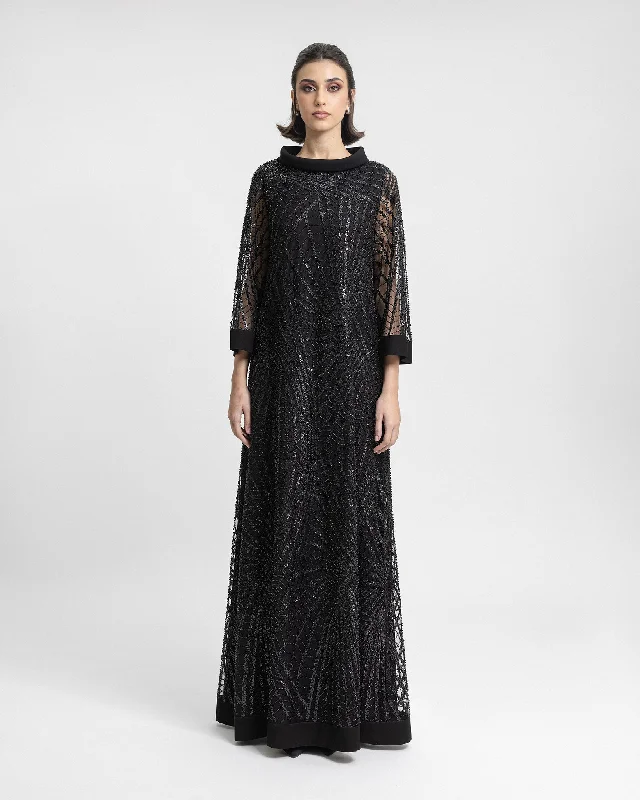 Lace overlay maxi dresses-Long Beaded kaftan