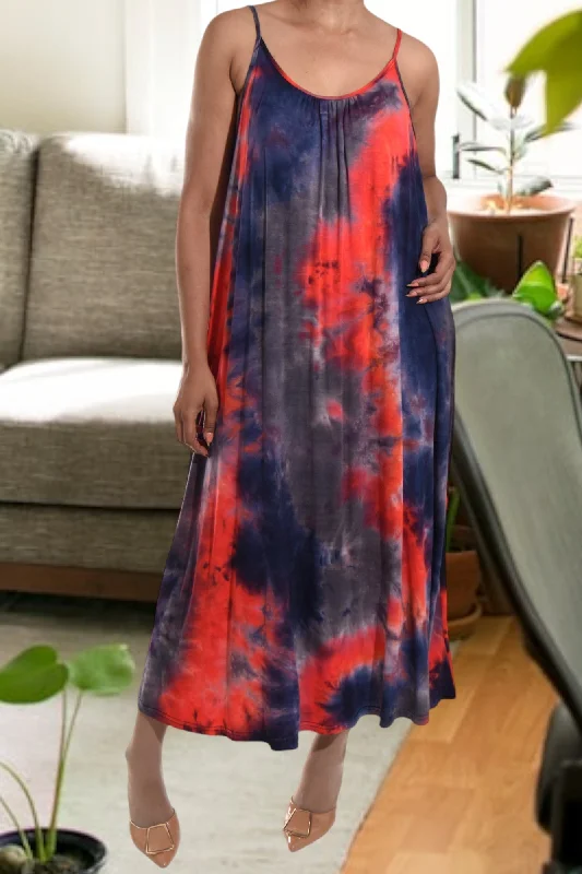 Affordable wedding guest dresses maxi-Navy And Red  Maxi Dress