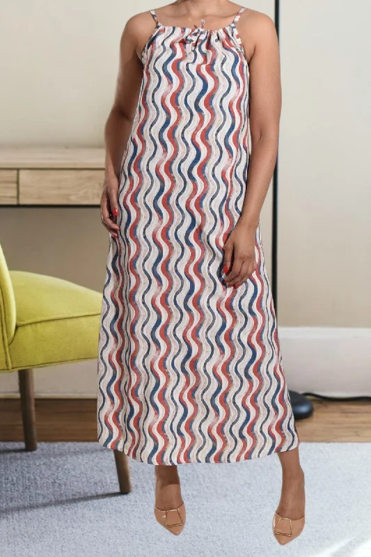 Sexy chiffon maxi dresses-Rust Printed Strappy Maxi Tie Dress