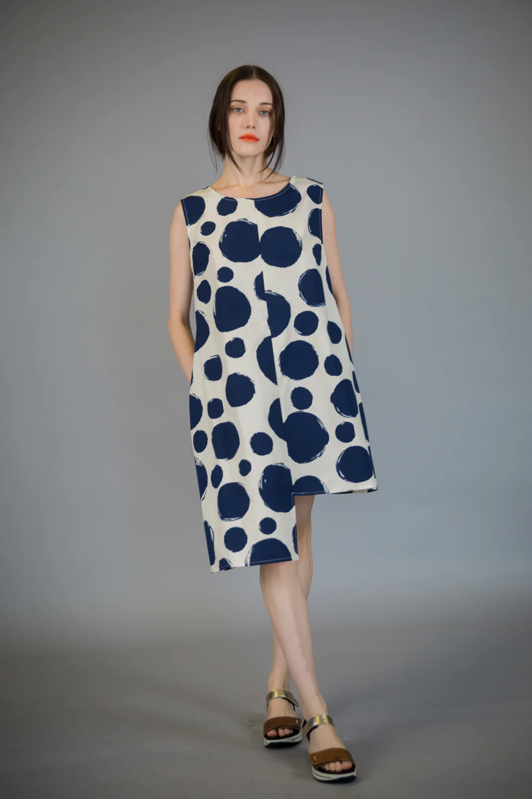 Casual maxi dresses with front button-Paolo Tricot Sale, SU8224 Long Polka Dot Tank Dress 50% Off Regular Price