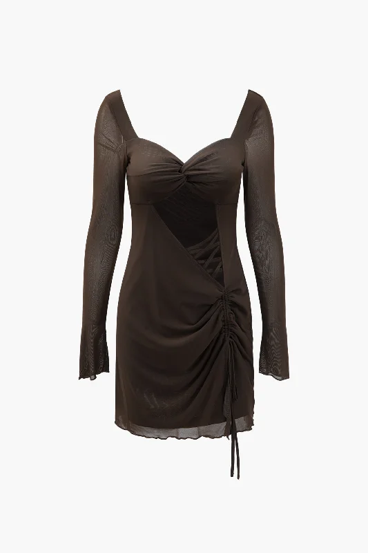 mini dresses-for relaxing weekendsSweetheart Neckline Mesh Cut Out Mini Dress