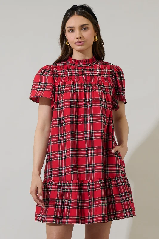 mini dresses-perfect fit for all body typesBoswell Tartan Plaid Yare Short Sleeve Mini Dress