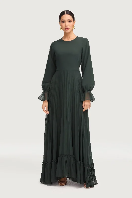 Vintage formal maxi dresses-Hajer Pleated Chiffon Maxi Dress - Emerald