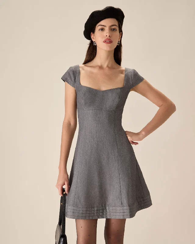 mini dresses-for beach partiesGrey Square Neck A-line Mini Dress