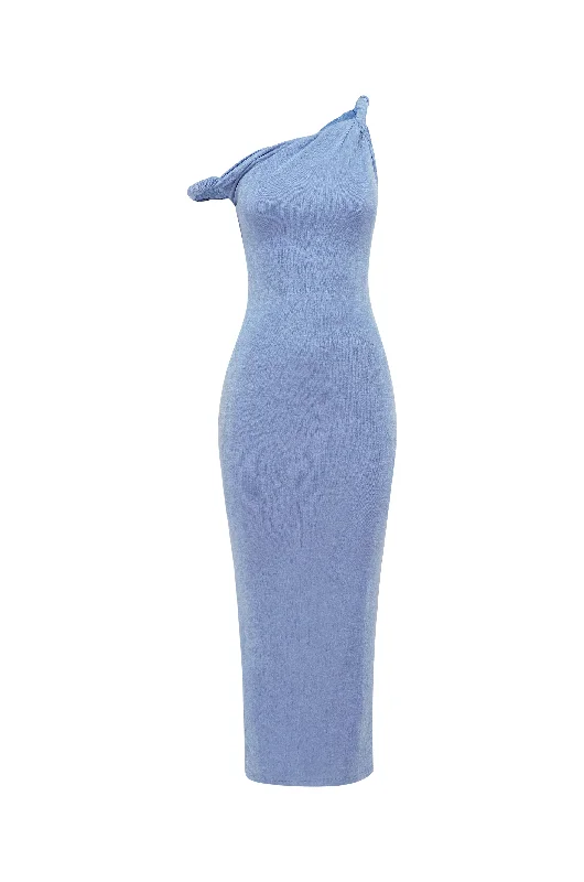 Trendy satin maxi dresses for special events-The Long Poppy Dress Blue