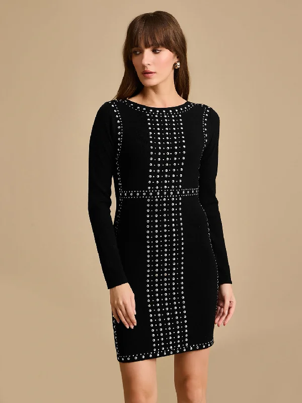 mini dresses-glam day to night lookStudded Knitted Winter Mini Dress