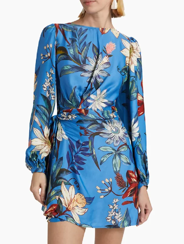 mini dresses-chic vacation wearSurreal Flowers Blue Wrap Mini Dress