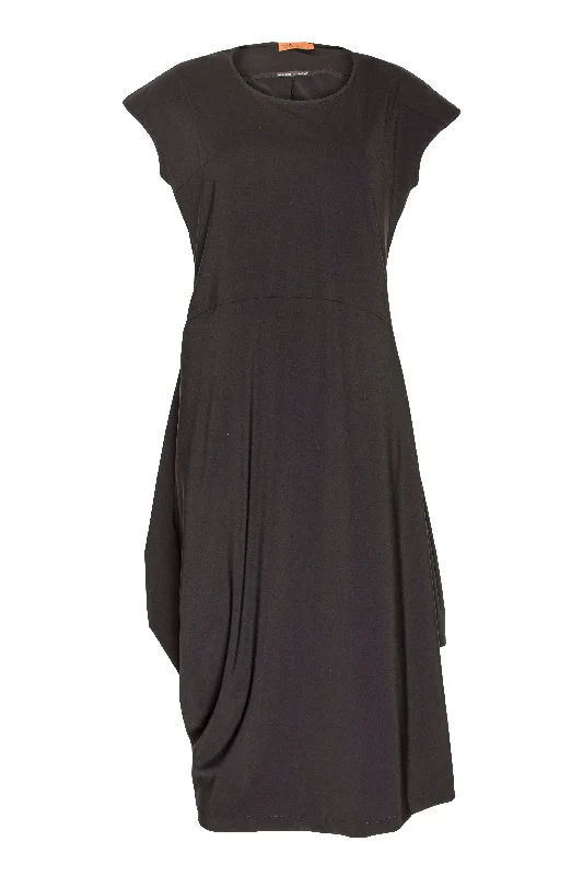 Plus size evening maxi dresses for weddings-Cap Sleeve Long Dress - Black Jersey 3246