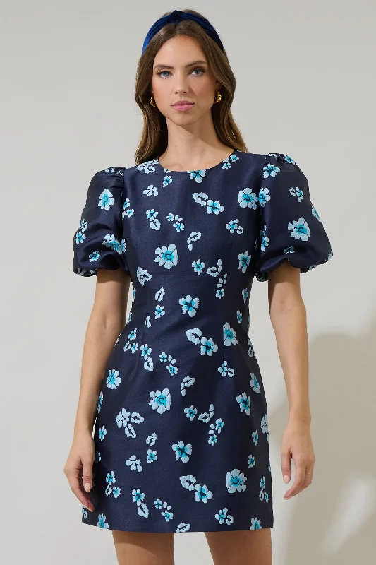 mini dresses-for brunch with friendsElissa Jacquard Floral Darce Puff Sleeve Mini Dress