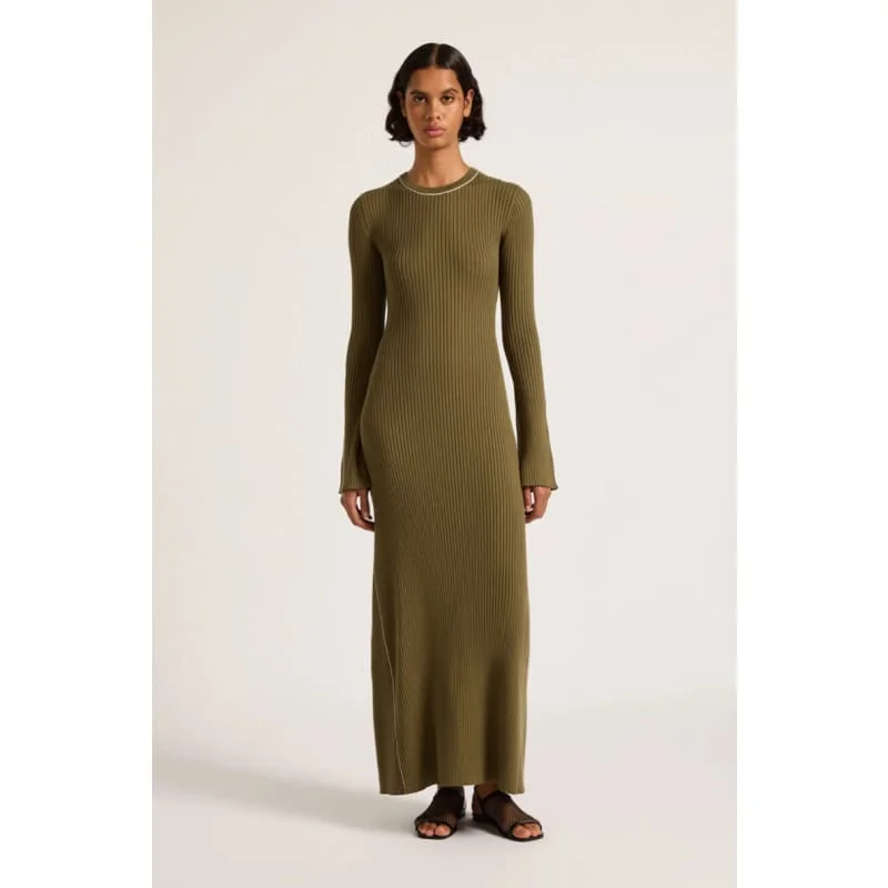 Maxi dresses with a side slit-Gaia Knit Maxi Dress | Olive