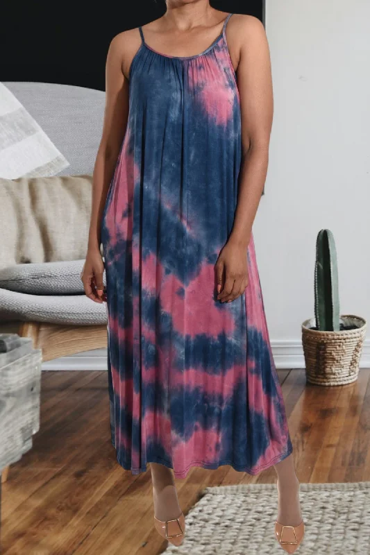 Short sleeve casual maxi dresses-Blue And Pink Maxi Dress