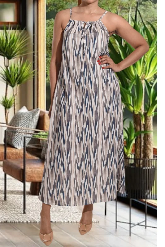 Casual flowy maxi dresses for warm weather-Brown And Black Strappy Maxi Tie Dress