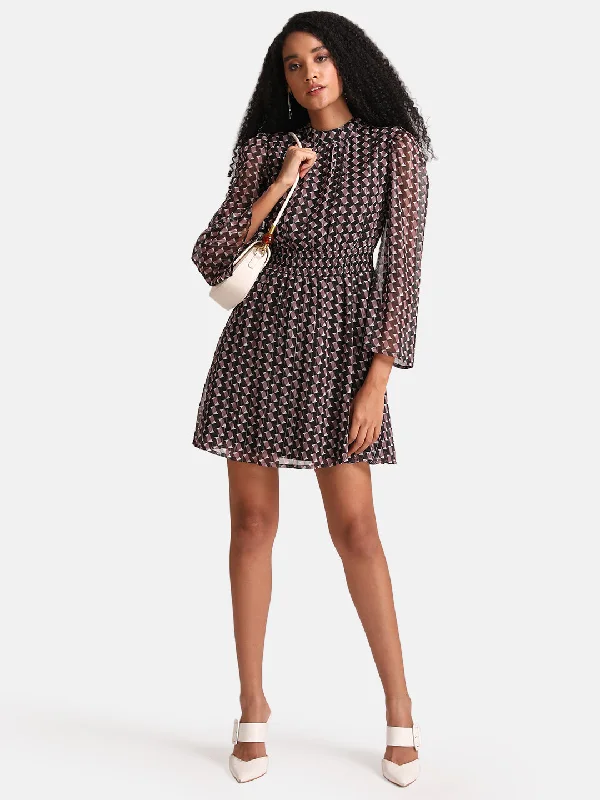 mini dresses-casual yet glamorous dressGeometric Printed Mini Dress With Smocking