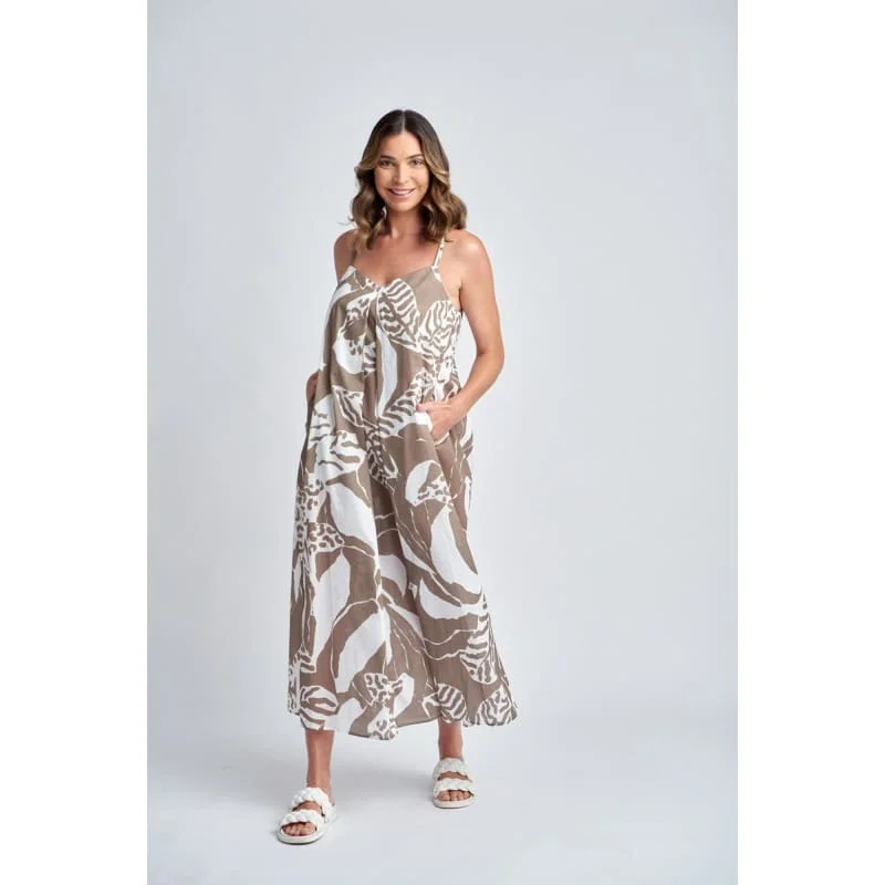 Off-shoulder satin maxi dresses-Summer Maxi Dress | Twig Jungle Print C1617-34L