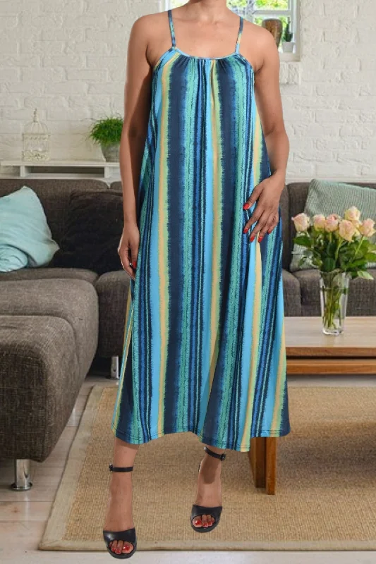 Comfortable floral maxi dresses-Blue Stripe Strappy Maxi Dress