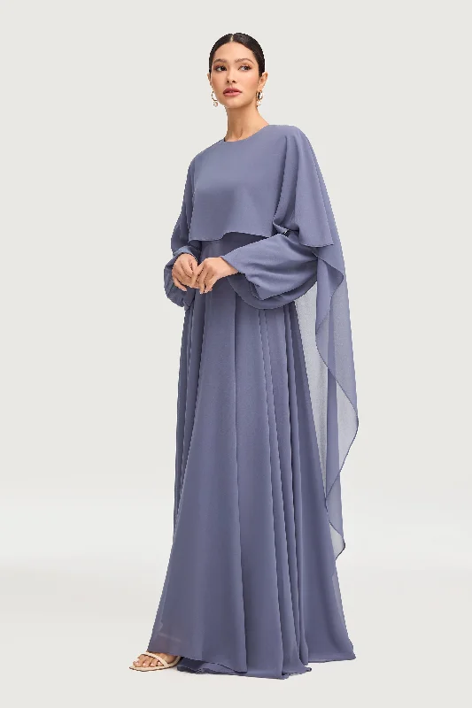 Plus size satin dresses for weddings-Falak Draped Chiffon Maxi Dress - Dusk