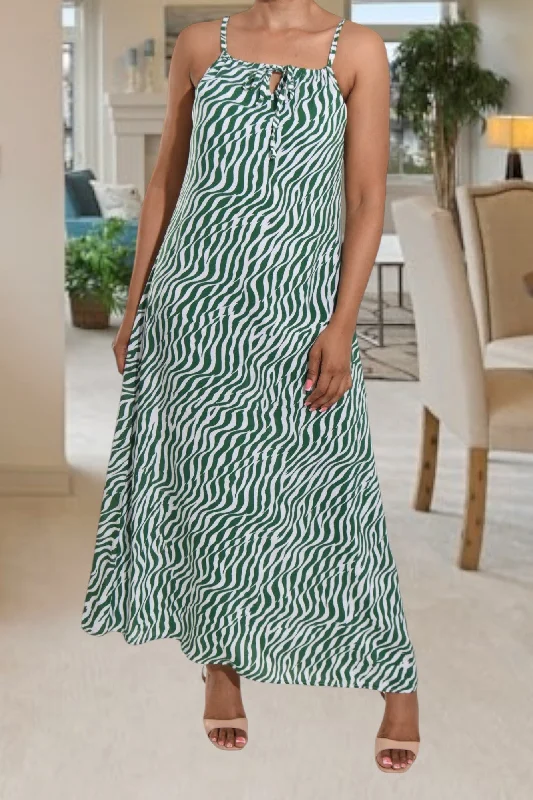 Sleeveless maxi dresses for bridesmaids-Green Swirl  Strappy Maxi Dress