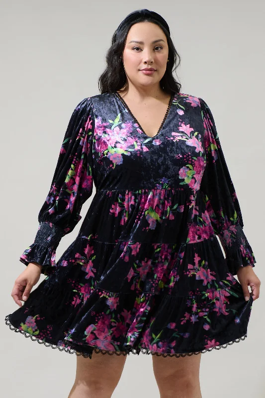 mini dresses-perfect gift for herTulda Floral Amari Velvet Tiered Mini Dress Curve