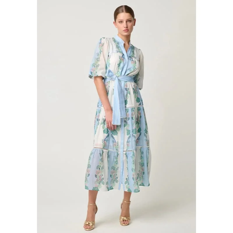 Maxi dresses for casual dinners-Kaylani Cotton Silk Tiered Maxi Dress | Paradi Fle Print