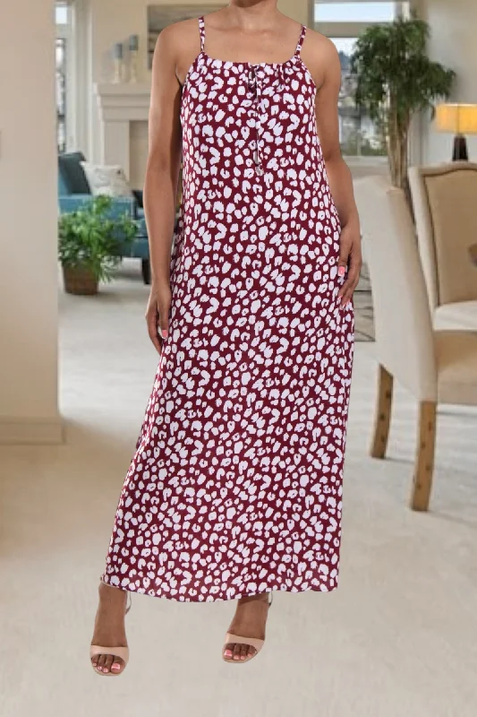 Maxi dresses for spring and summer events-Maroon Printed Strappy Maxi Dress