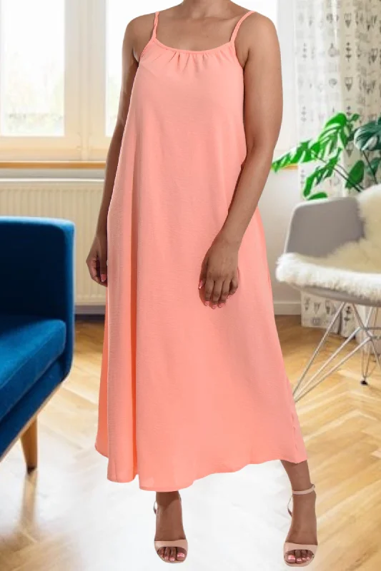 Formal maxi dresses for garden events-Peach Strappy Maxi Dress