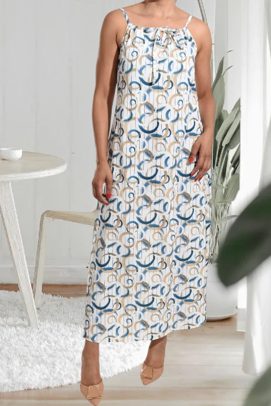 Maxi dresses for a garden wedding-Teal Printed Strappy Maxi Tie Dress