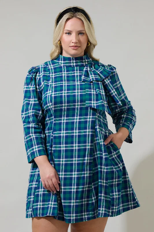 mini dresses-perfect wedding guest attireBuckley Plaid Padma Bow Mini Dress Curve