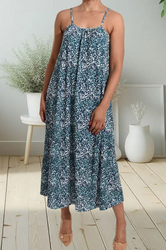 Maxi dresses for garden tea parties-Green And Navy Strappy Maxi Dress