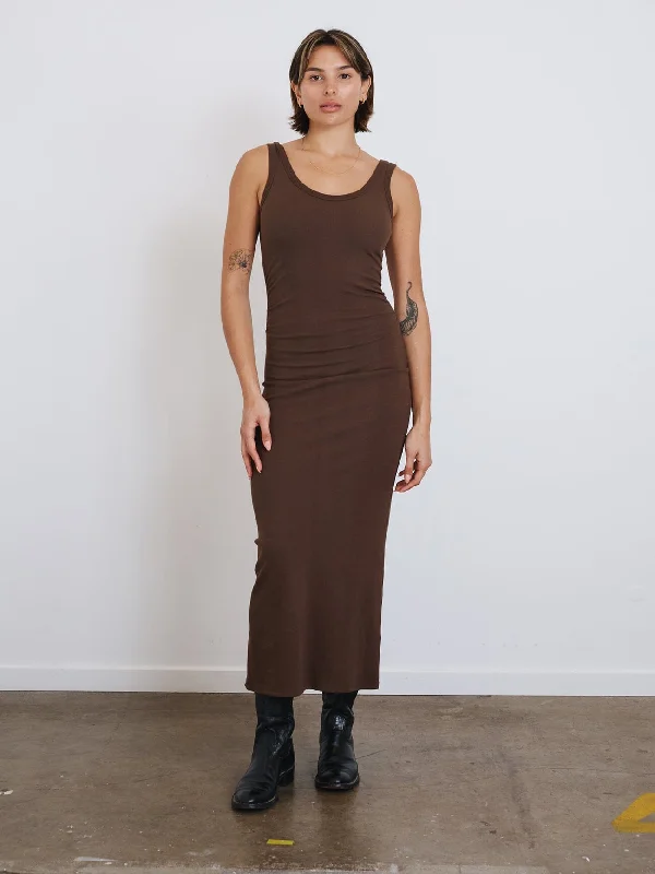 Maxi dresses for casual picnics-Brynn Rib Maxi Dress - Dark Brindle