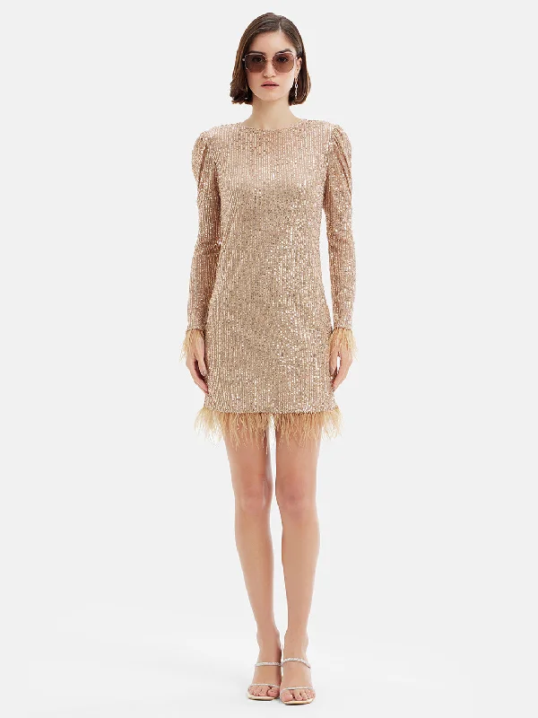 mini dresses-cute casual lookSequin Shift Dress With Feathers