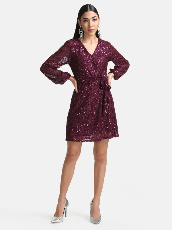 mini dresses-casual yet glamorous lookSequin Overlap Mini Dress With Belt