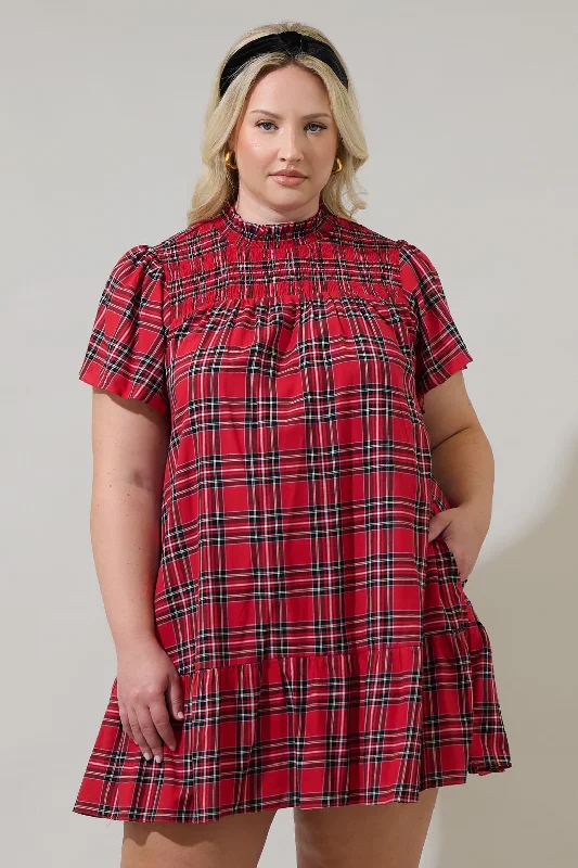 mini dresses-sexy club outfitBoswell Tartan Plaid Yare Short Sleeve Mini Dress Curve