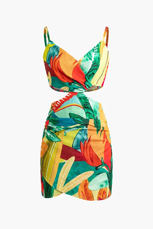 mini dresses-perfect for warm weather eventsLeaf Print Cutout Mini Dress