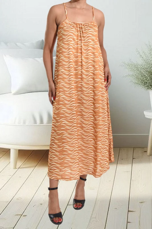 Elegant chiffon maxi dresses-Tan Strappy Maxi Dress