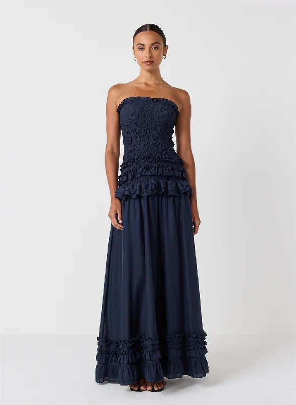 Velvet evening maxi dresses-Anastacia Silk Cotton Maxi Dress | Navy