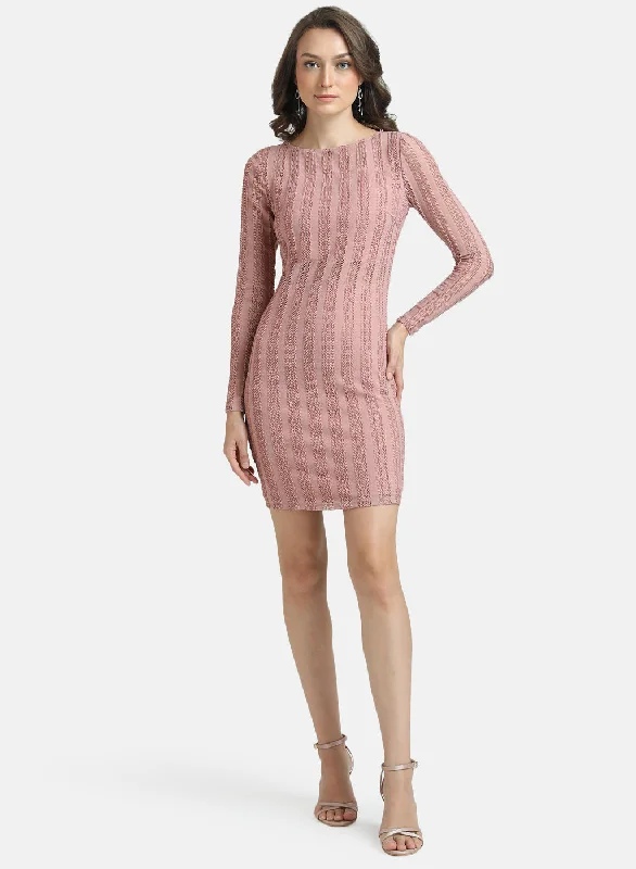 mini dresses-glam night lookKazo Pink Sheer Textured Bodycon Mini Dress