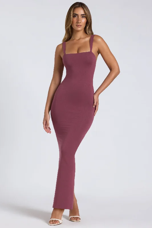 Lace-trimmed maxi dresses-Modal Square Neck Low Back Maxi Dress in Plum