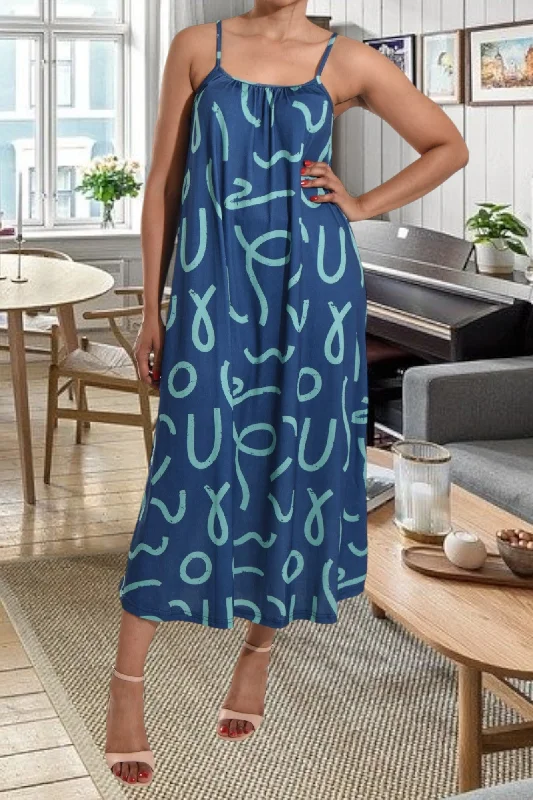 Casual maxi dresses for work-Green Printed Strappy Maxi Dress