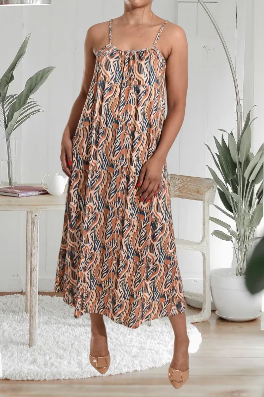 Long sleeve maxi dresses for formal events-Mustard Printed Strappy Maxi Dress