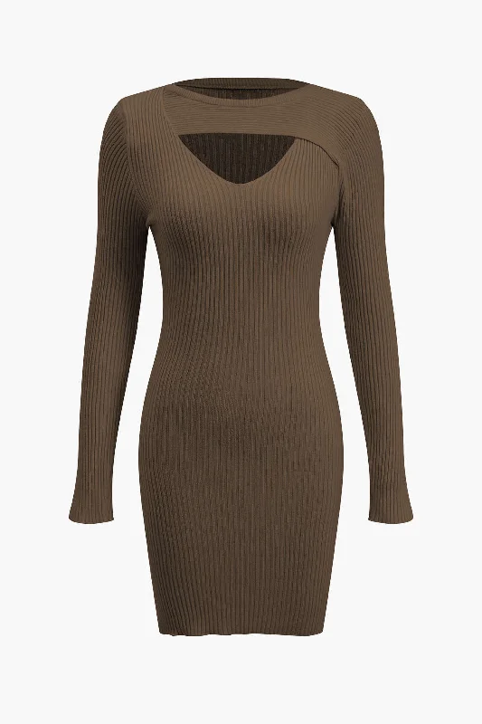 mini dresses-perfect dress for brunchSolid Sweater Cut Out Long Sleeve Mini Dress