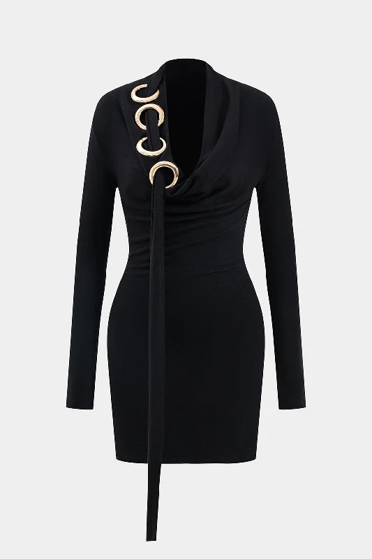 mini dresses-all-weather chicNeck Ring Long Sleeve Mini Dress