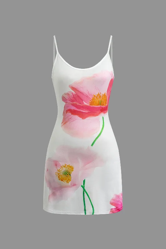 mini dresses-for summer partiesFloral Print Backless Slip Mini Dress