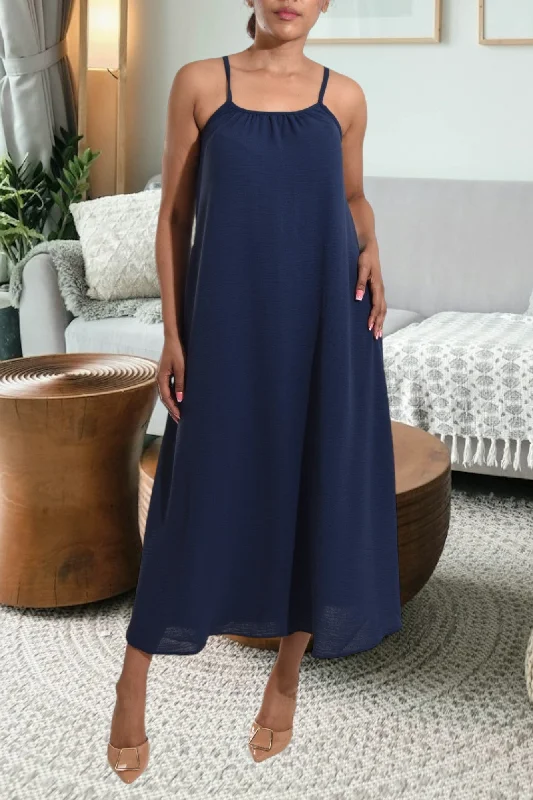 Long formal satin maxi dresses-Navy Strappy Maxi Dress