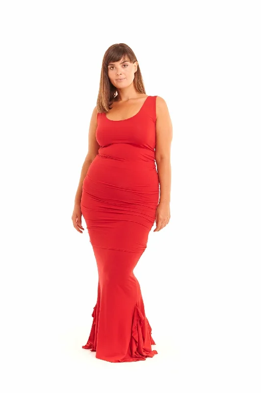 Maxi dresses for bridesmaids with sleeves-LONG VEST DRESS RED