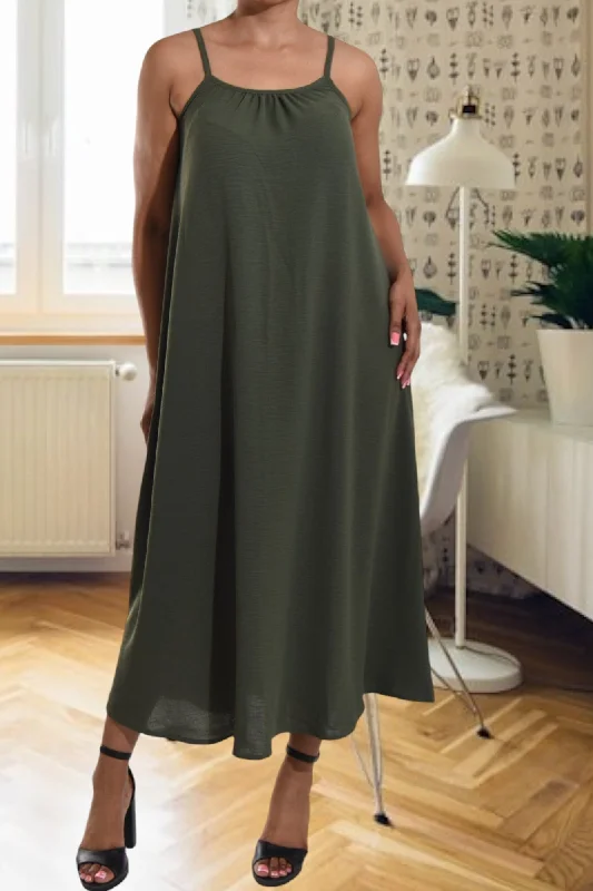 Trendy formal maxi dresses for winter-Army Green Strappy Maxi Dress