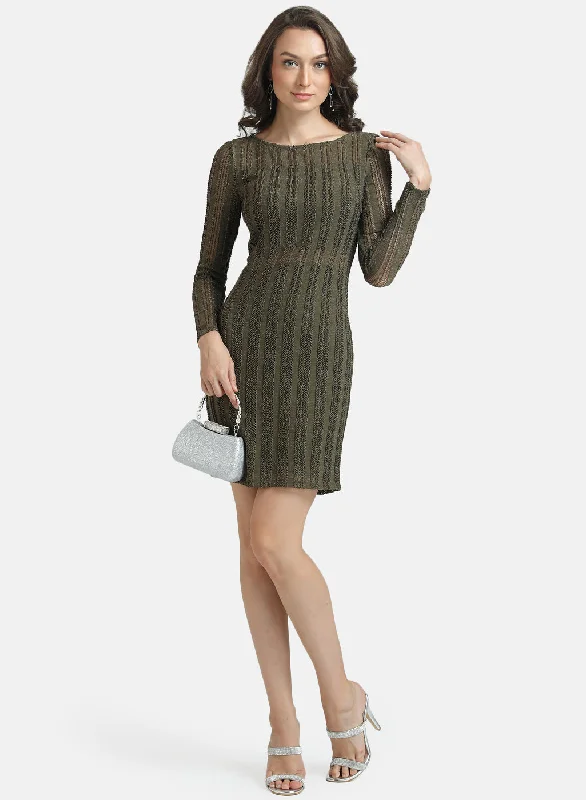 mini dresses-perfect for spring seasonKazo Green Sheer Textured Bodycon Mini Dress