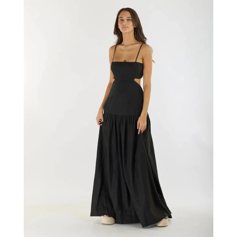 Silk summer maxi dresses for weddings-Nathalie Linen Maxi Dress | Black