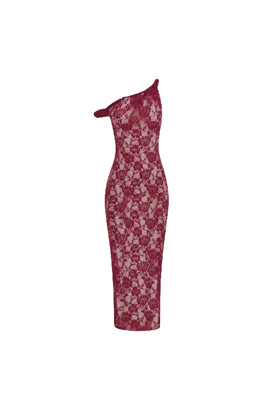 Plus size velvet maxi dresses-The Long Lace Poppy in Cherry