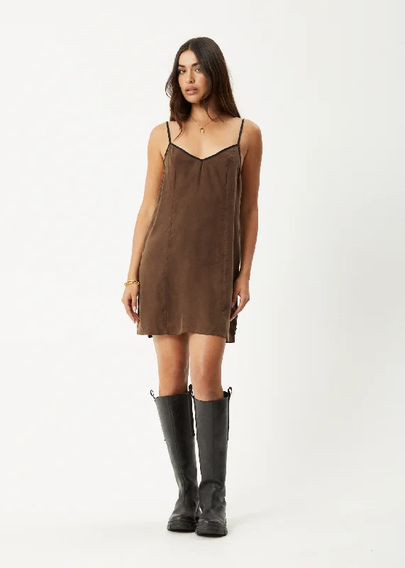 mini dresses-perfect travel wearAFENDS Womens Giselle - Cupro Mini Dress - Coffee