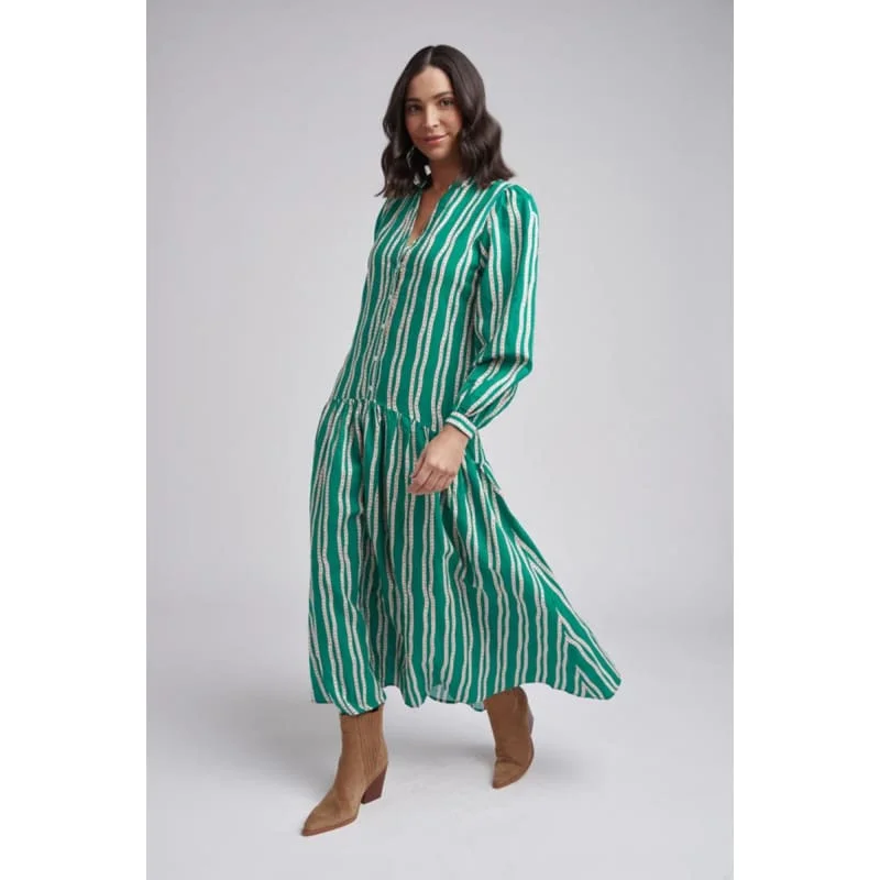 Bohemian chic maxi dresses for festivals-Drop Waist Maxi Dress | Green Beige Stripe